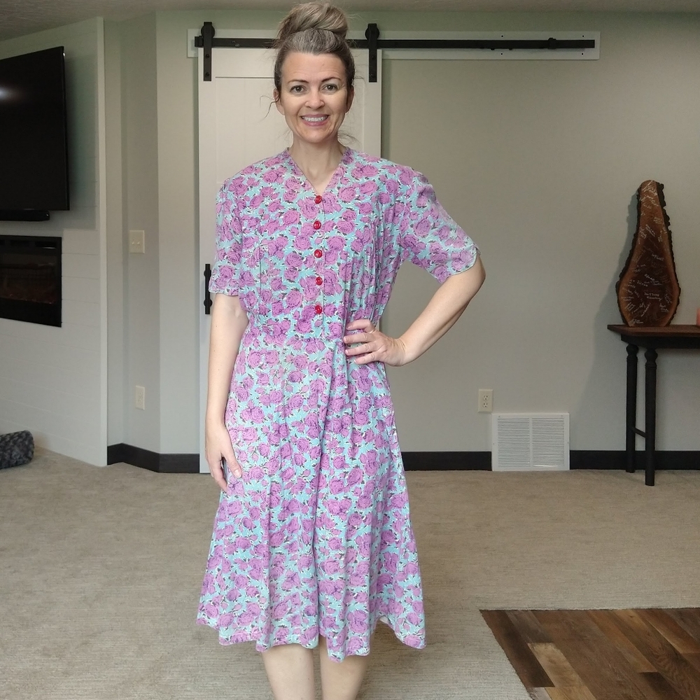 1930's Feedsack Work Dress 30's True Vintage M - image 1